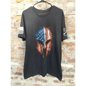 Grunt Style Mens T-Shirt Size L Black Spartan Helmet American Flag Patriotic